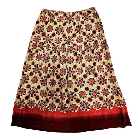 Vintage Norton Studio Womens Size PM Medium Petite Bohemian Floral Skirt Red Tan - Picture 2 of 8